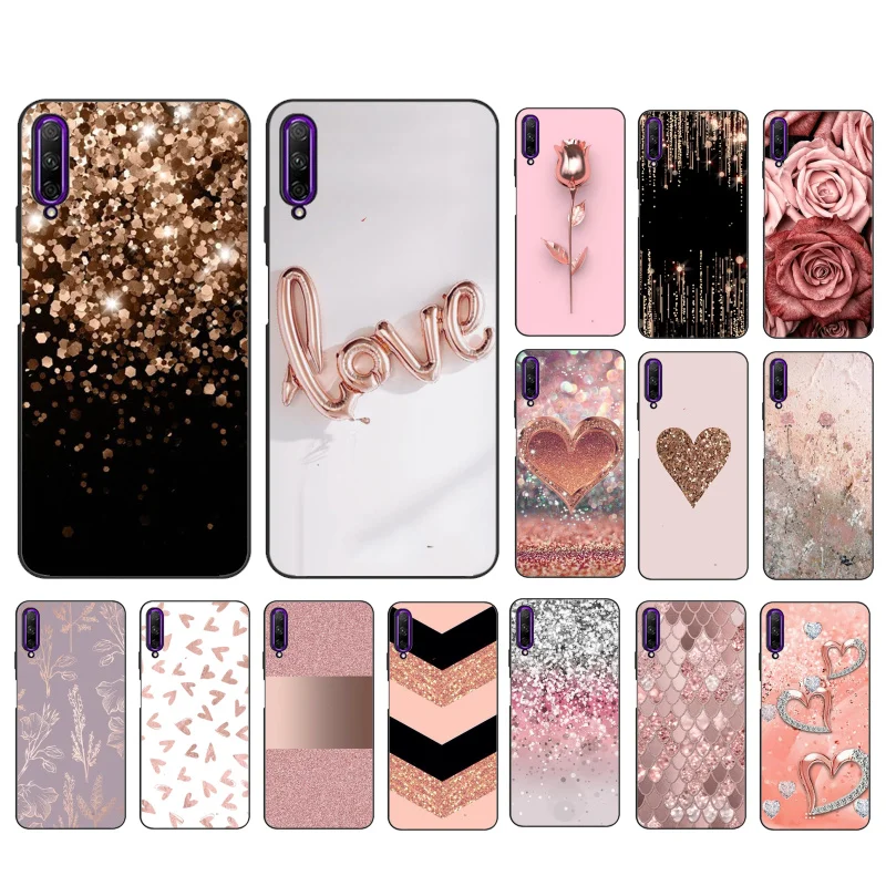 

New Luxury Rose Gold Diamond Heart Phone Case for Huawei P30 P40 Lite P40Pro Mate 20 Pro 20 X Nova 9 8 8i Y9 Y5P Y6P Y7A Y9A Y8S