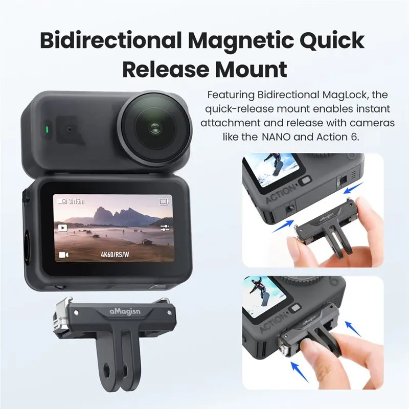 Фото Пластиковое быстросъемное крепление AMAGISN с магнитной функцией для DJI NANO Action6, аксессуары для камер DJI №4