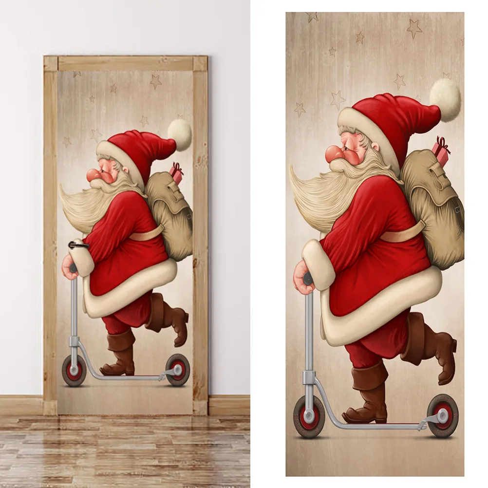 

Santa Claus Christmas Door Renovation Stickers Removable Waterproof Door Stickers Glass Window Decal Thickening PVC Door