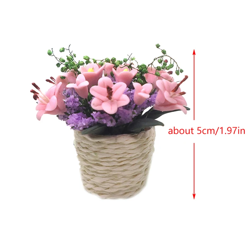 1:12 Dollhouse Clay Lily Flower Plant Potted Model Doll House Miniature Garden Decoration Toy Micro Scene Construction Props