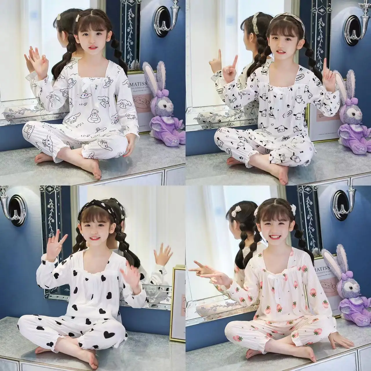 

Детская Пижама Kawaii Sanrioed Cinnamoroll полакко одежда для сна для мальчиков и девочек Весенняя Милая аниме мультяшная Домашняя одежда детский подарок