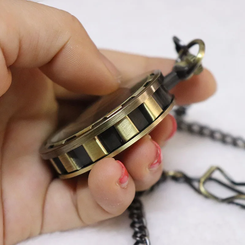 Luxury Bronze Mechanical Pocket Watch for Men Women Transparent Roman Numerals Case Dial Fob Chain Pendant Clock for Collection