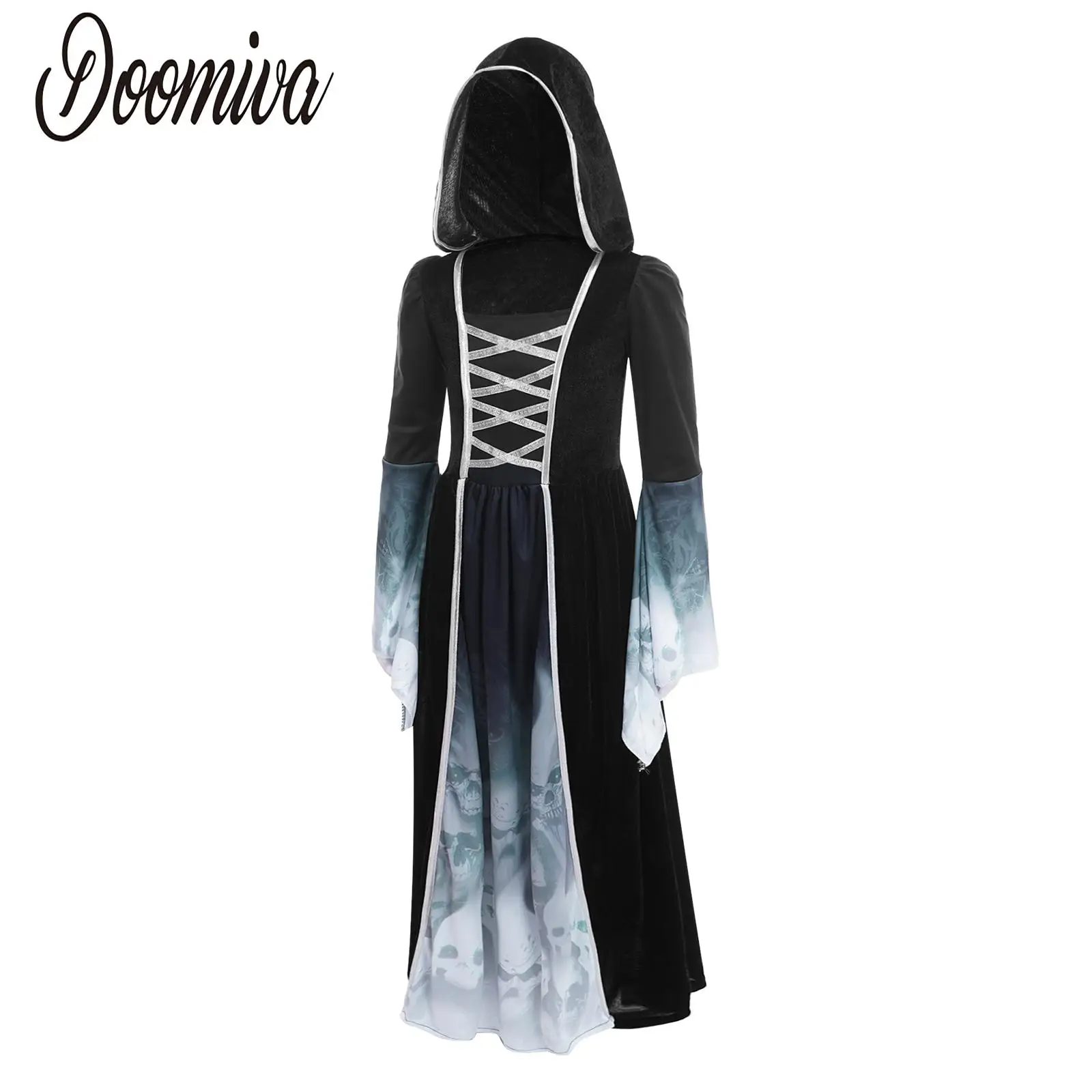 

Kids Girls Halloween Vampire Witch Cosplay Costume Black Long Sleeve Square Neck Dress Party Drama Performance Witch Dresses