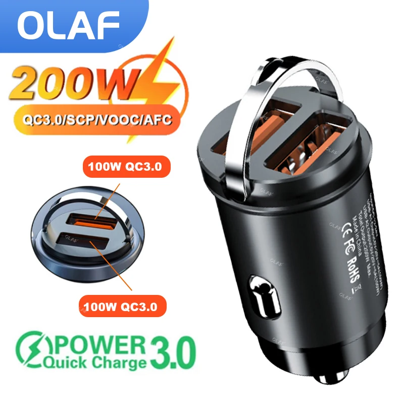 200W Mini Car Charger USB C QC3.0 PD Type C Car Super Fast Charging Adapter For iPhone 14 13 Pro Max Huawei Samsung Xiaomi Phone