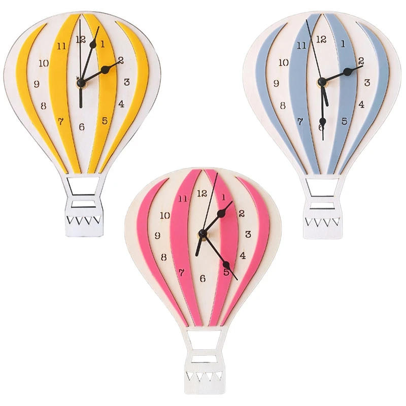 

Nordic Style Children Cartoon Hot Air Balloon Clock Mute Clock Room Wall Clock Children Unique Gifts Home Decorations