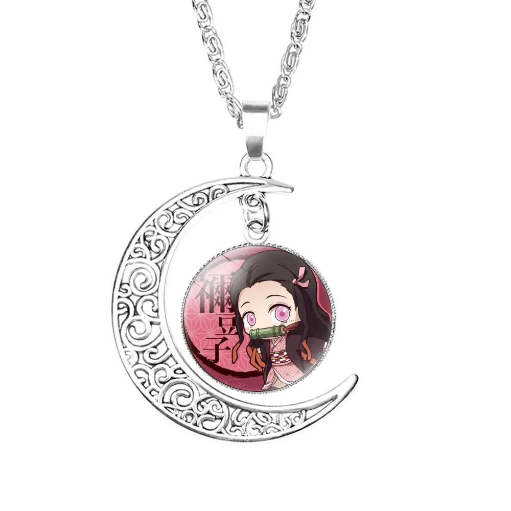 

Anime My Hero Academia Necklace Demon Slayer Midoriya Izuku Todoroki Figure Glass Gem Moon Pendant Chain Jewelry Fans Gift