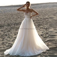 high quality a line wedding dresses strapless print tulle draped open back 2022 summer sleeveless floor length gowns robe de ma