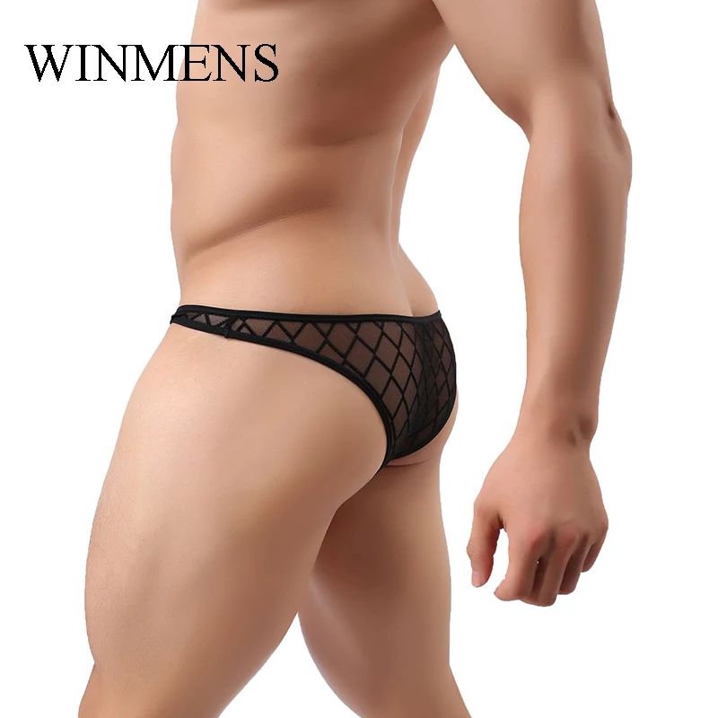 

Сексуальное нижнее белье для геев, черные сетчатые прозрачные мужские трусы, дышащие ажурные прозрачные трусы, нижнее белье с бандажными ля...