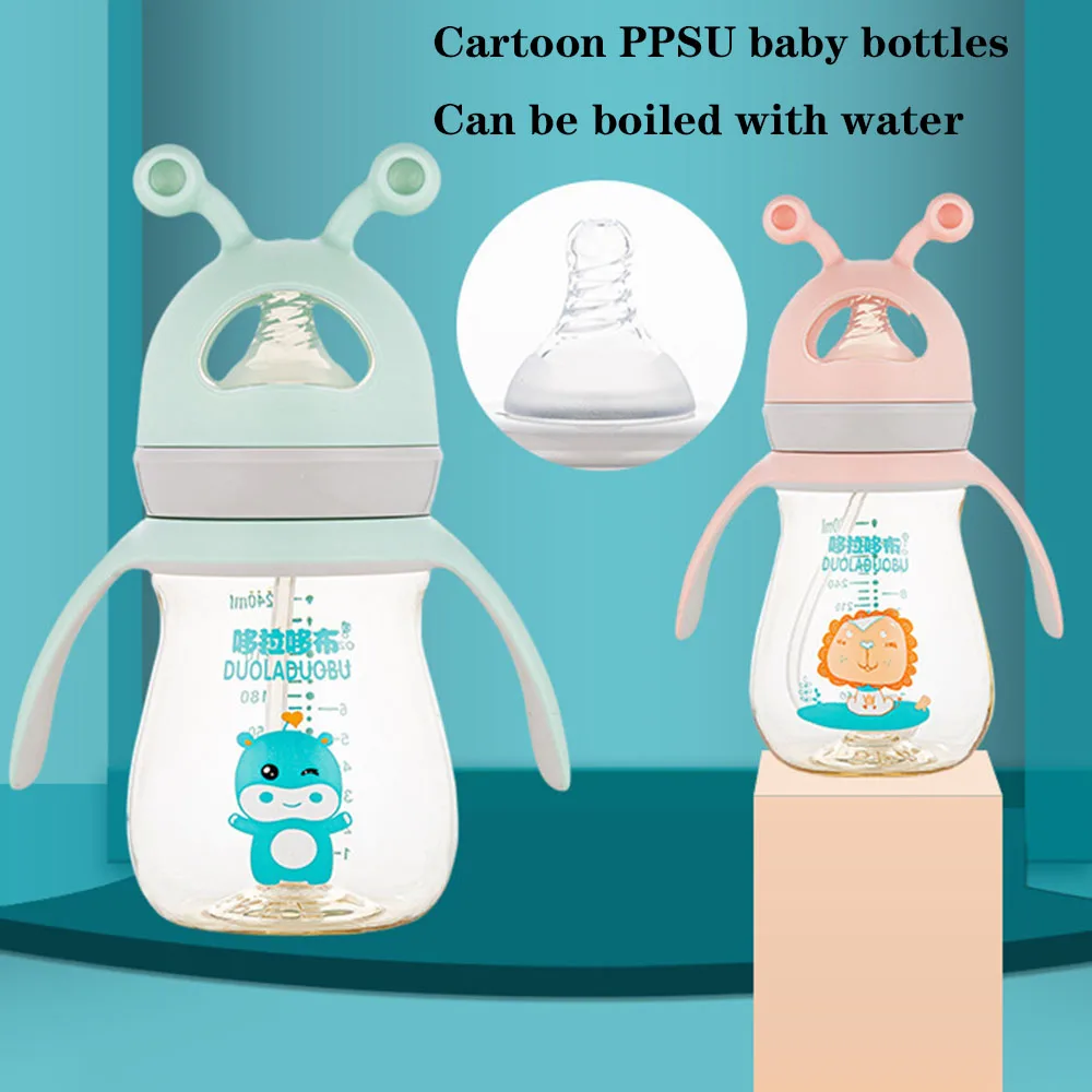 

Baby bottles PPSU drop resistant wide caliber anti-bloating baby straw bottles with handles above 240/300ml bottles baby