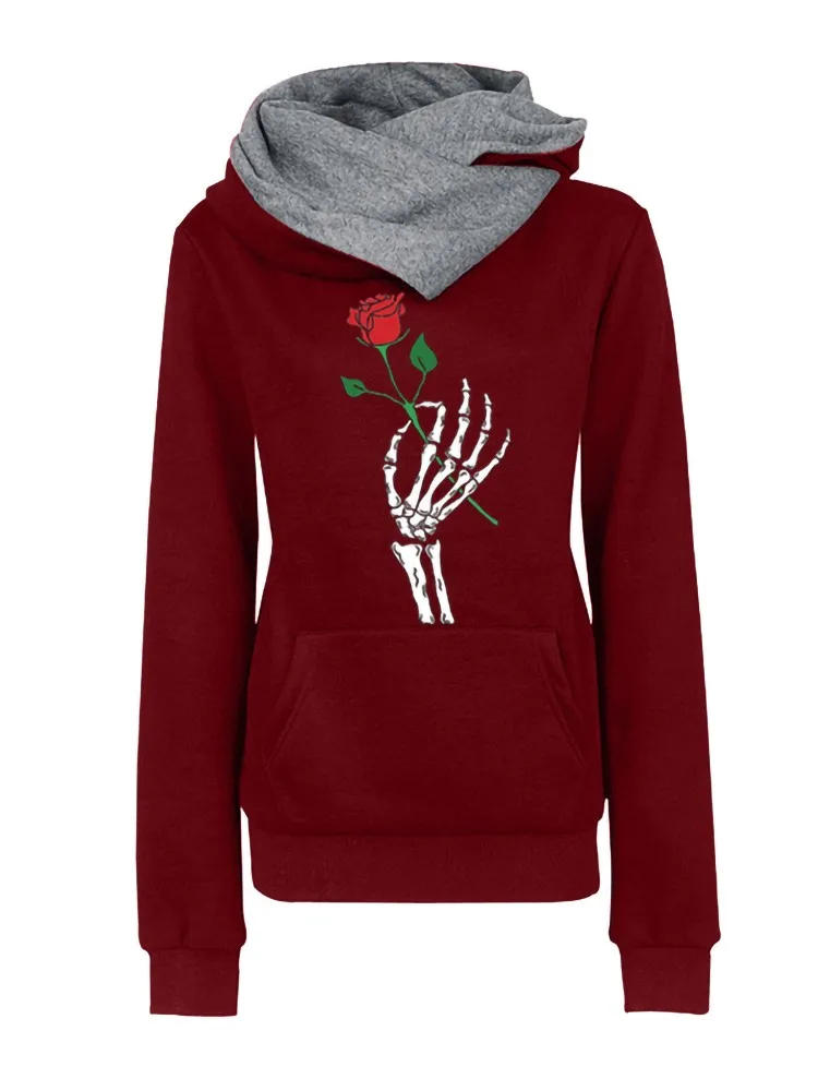 Зимние толстовки с принтом розы женская одежда модный флисовый винтажный