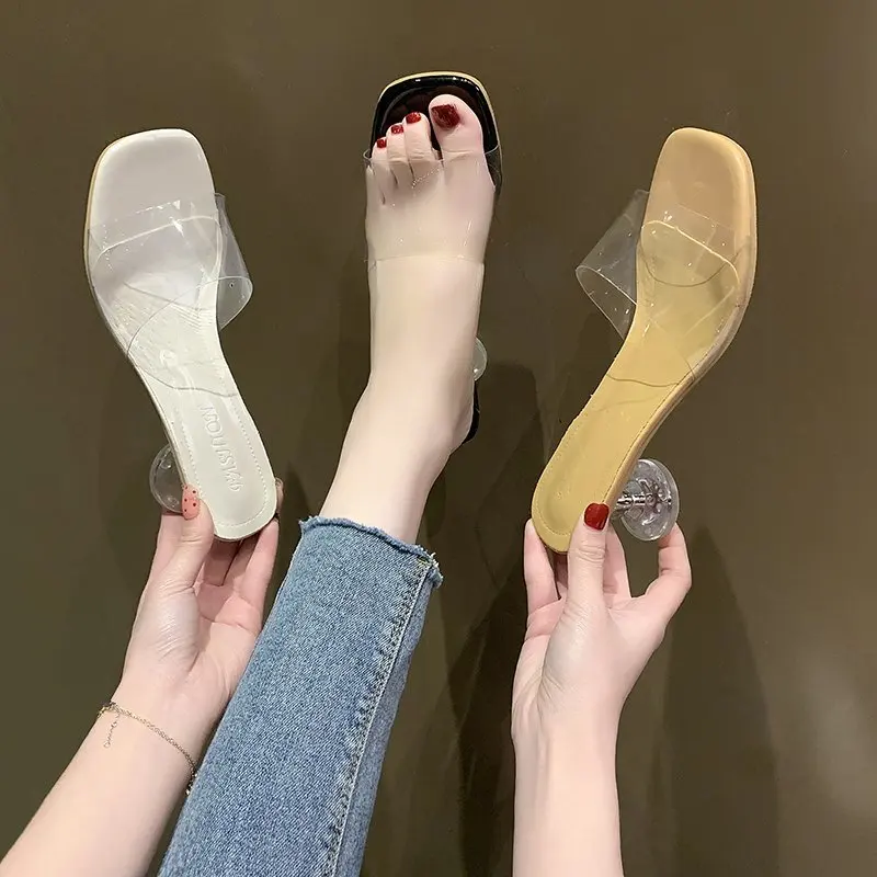 

Сандалии женские прозрачные без шнуровки, повседневная обувь на необычном высоком каблуке, модные босоножки с кристаллами, большие размеры, на лето