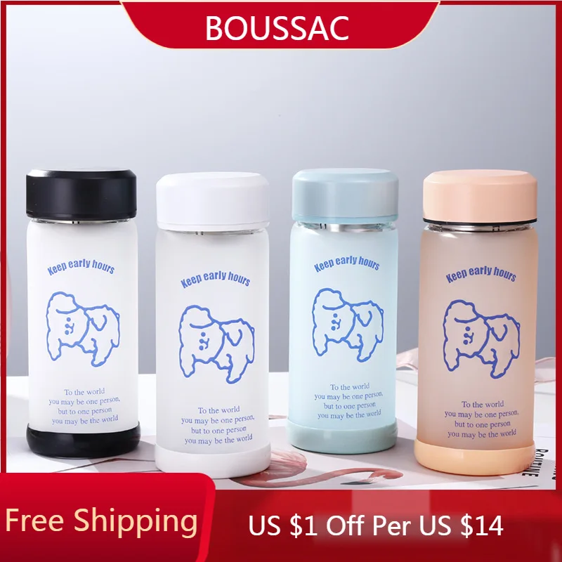 

New Cartoon Glass Simple Ins Frosted Cup Creative High Borosilicate Boutique Student Water Cup Outdoor Portable Water Cup