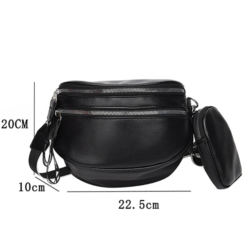 New Wide Strap Crossbody Bag For Women Soft Leather Women's Messenger Bags Large Ladies Sling Saddle Bags Female Shoulder Bag