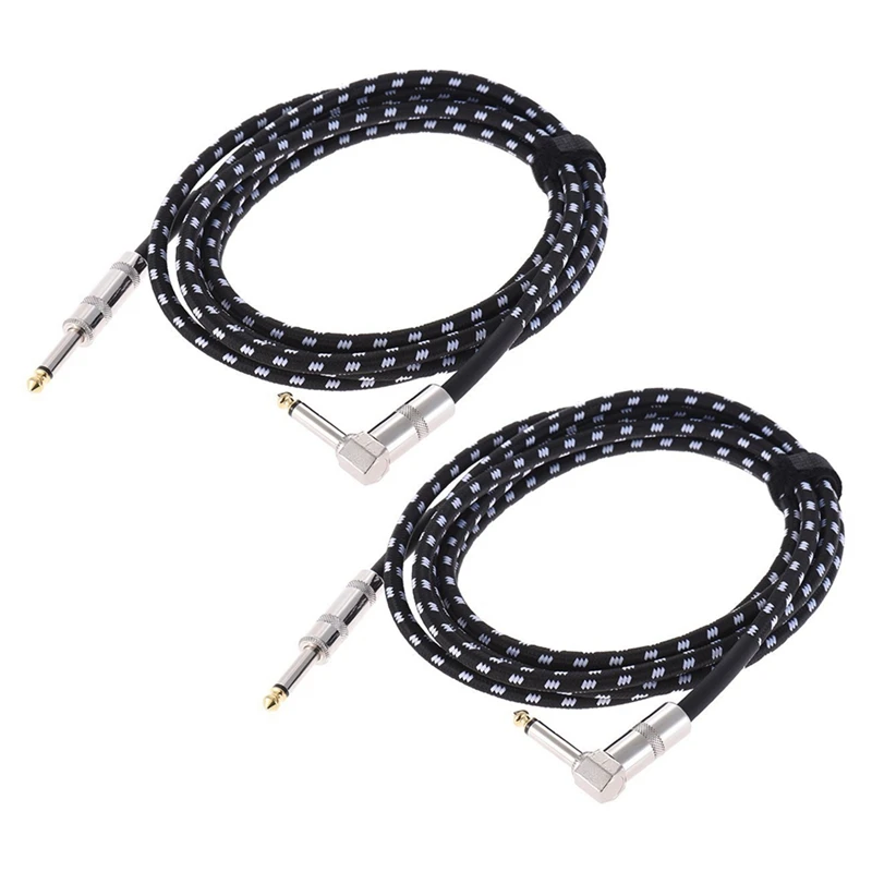 

2X 10 Feet Electric Guitar Bass Musical Instrument Cable Cord 1/4 Inch Straight To Right Angle Plug Woven Jacket