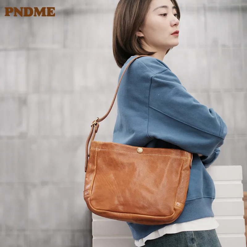 

PNDME fashion luxury designer organizer genuine leather ladies shoulder bag outdoor top quality real cowhide women underarm bag