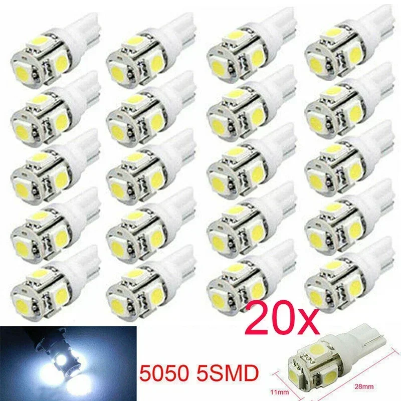 20 шт. Автомобильные фонари 12 В для T10 5SMD 5050 светодиодные SMD белого номерного знака