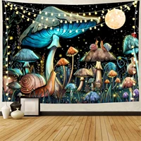 psychedelic mushroom tapestry hippie moon and stars snail aesthetic room home decor boho cute witchcraft wall hanging cloth