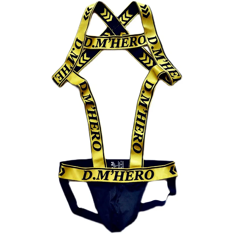 Gay Men's Underwear Chest Harness Green Thongs Men Underpants Breathable polyester sexy temptation double thong  shoulder straps