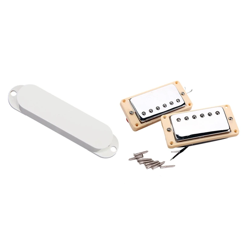 

3 Pcs White Single Coil Pickup Cover & 1 Set Bridge Pickup Chrome With Yellow Frame Fit Lp Guitar