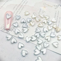 10pcs 3d fritillary heart nail art charms goldsilver heart nail rhinestone shiny alloy nail gems jewelry diy manicure ornament