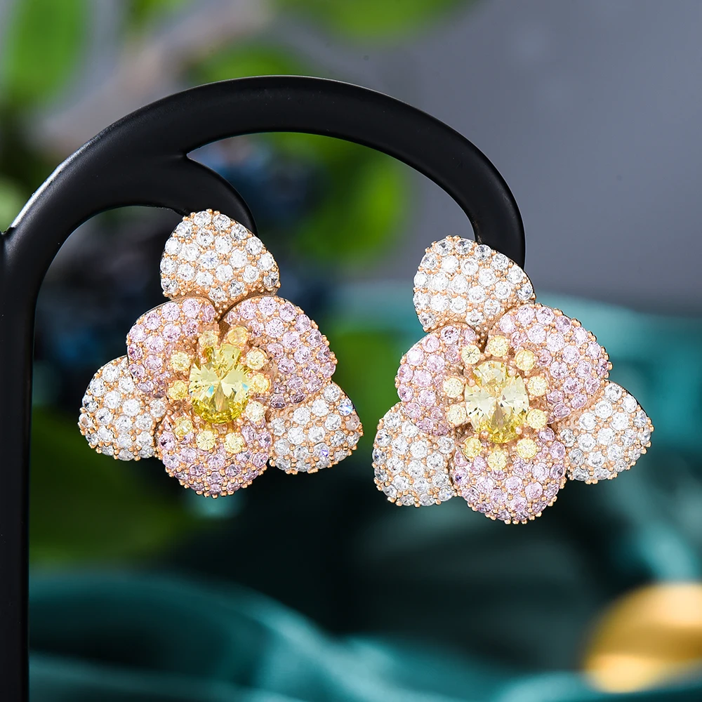 

Siscathy Luxury Cubic Zircon Flower Hanging Earrings For Women Party Anniversary Jewelry Valentine's Day Gifts European Style