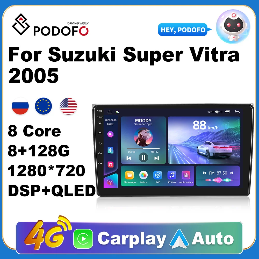 

Podofo Autoradio 2Din Android Radio Carplay For Suzuki Super Vitra AI Voice 4G GPS Car Multimedia Video Player Stereo 2din