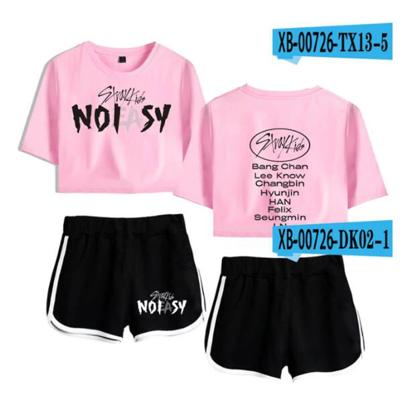 

Kpop StrayKids STRAY KIDS NO EASY NOEASY Girls Short Sleeve Crop Top + Shorts Sweat Suits Women Tracksuits Two Piece Outfits