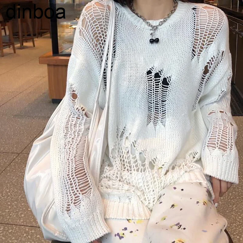 

Gothic Punk Hole Sweaters Women Streetwear Harajuku Sweaters Hollow Out Broken Knitted Jumper Woman Y2k Top Pullover Sweater