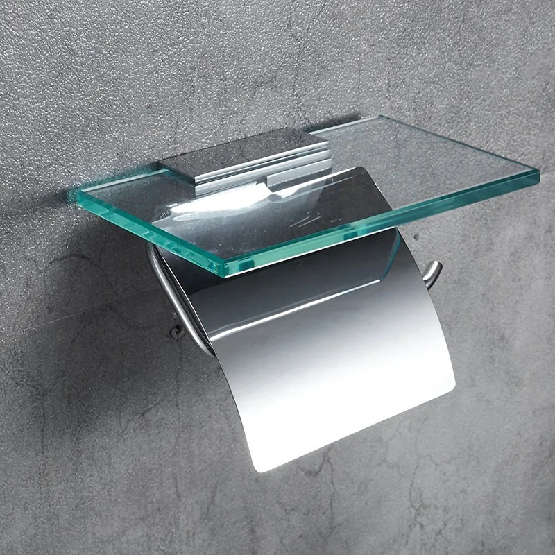 

Toilet Paper Holder Wall Mounted Glass And Copper Towel Rack Paper Roll Storage Rack For Toilet Bathroom Kitchen