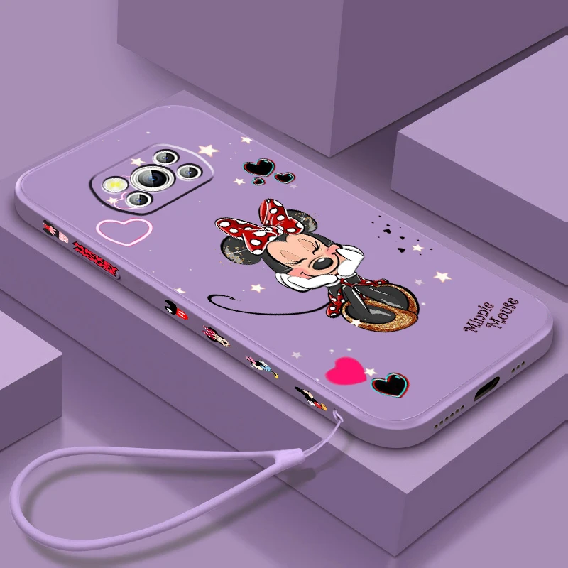 

Liquid Left Rope Phone Case For Xiaomi Mi Poco M5s M5 X4 X3 M4 M3 F4 F3 GT C50 Pro NFC 5G Disney Minnie Mickey Cute Art Cover