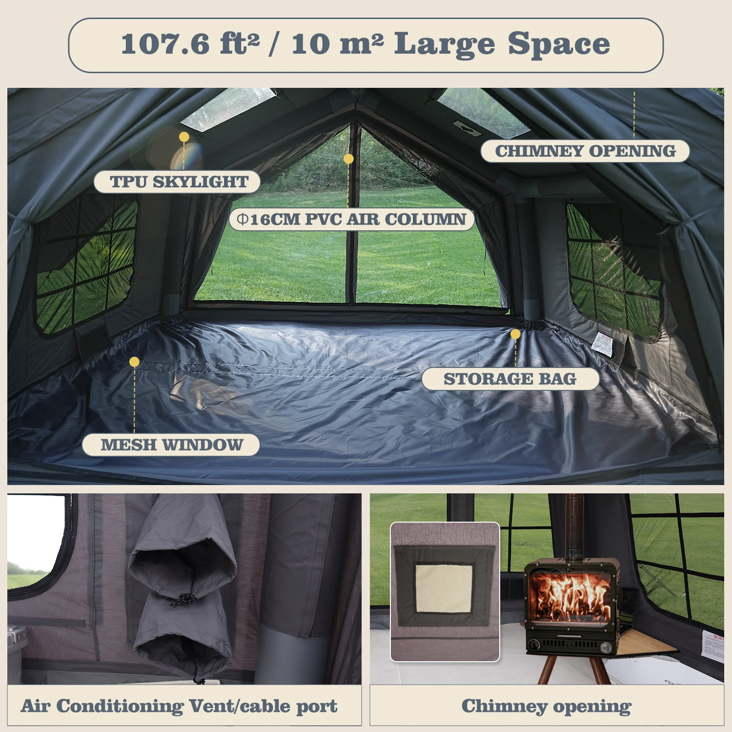 Фото Надувная палатка Coody 10.0 Air Tent-Gray, портативная, складная, для кемпинга на открытом воздухе, семейная, всесезонная, напрямую от производителя. №5