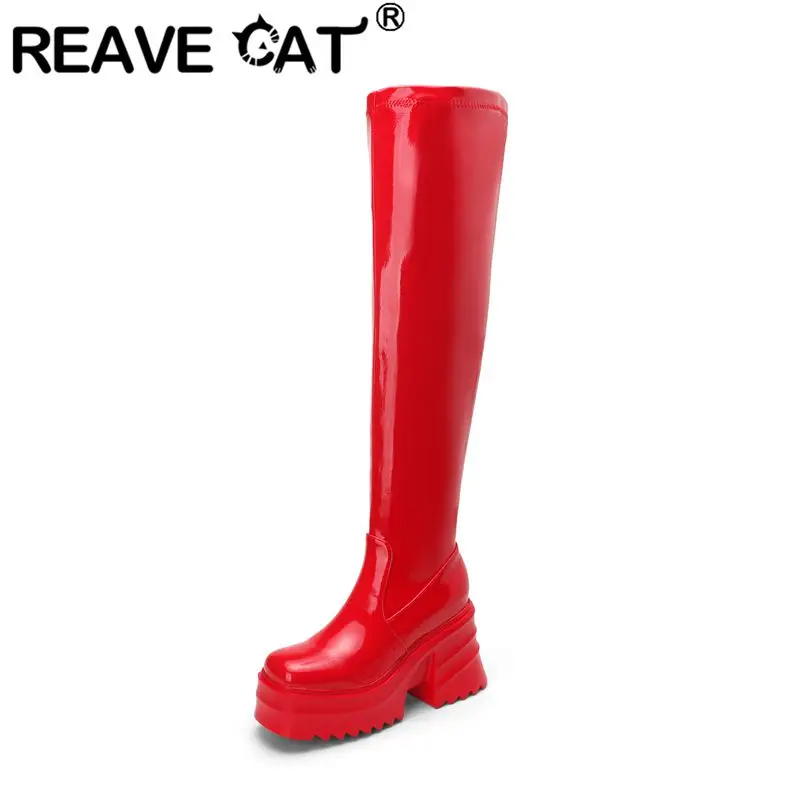 Женские лакированные ботфорты REAVE CAT привлекательные полусапожки из