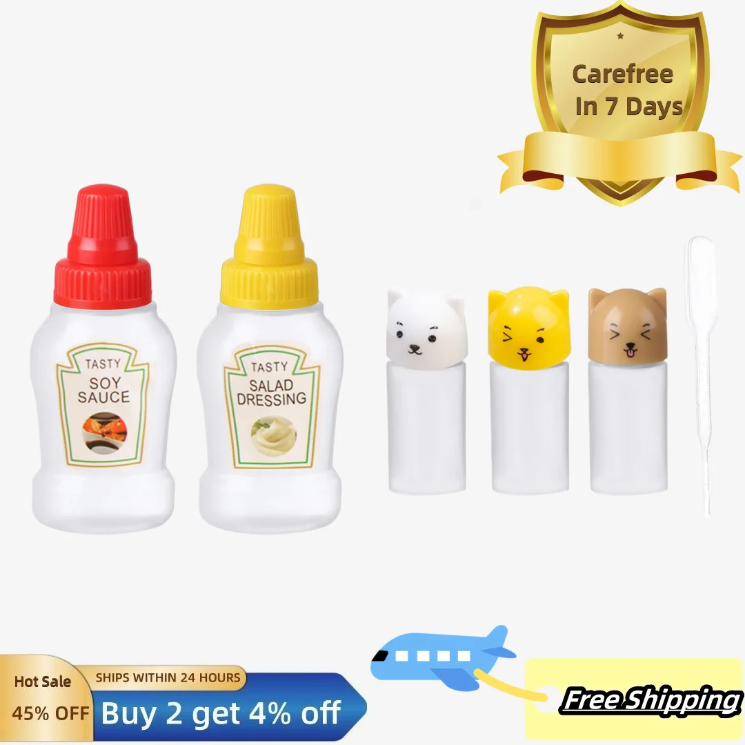 

Sauce Bottles 1 Set Health Space-saving Sticker Pattern Lunch Bento Soy Sauce Container Mini Boxes for Picnic