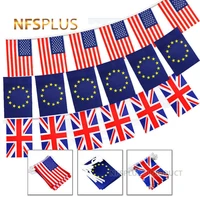 20pcs hanging flags eu uk usa 14x21cm polyester printed 6m length home party decorative european american british flags banners