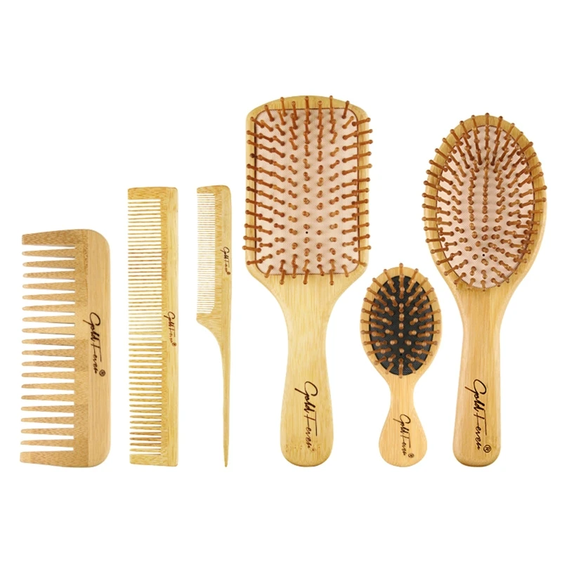 

6Pcs Wood Combs Set Hair Care for Head Massage Brush Healthy Paddle Scalp Hairbrush Bamboo Cushion Drop Shipping