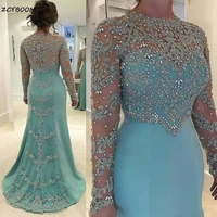 2022 rhinestones beaded appliques mother of the bride dresses mermaid evening dresses sparkly long sleeves formal party gowns