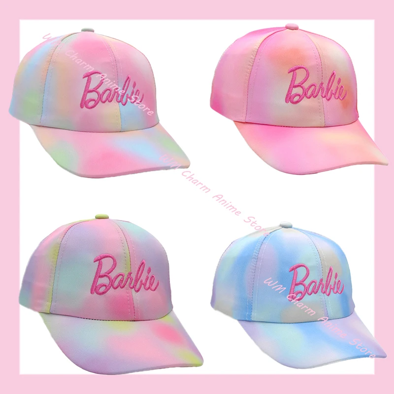 

kawaii Barbie Child Rainbow Baseball Cap Girls Colorful Barbie letter embroidered Peaked Hat casual fashion cap kids Sunhat