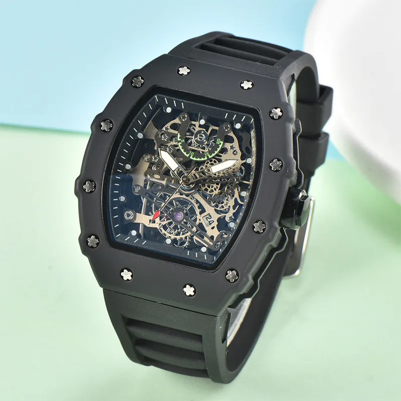

Часы Reloj Hombre RM Top, Роскошные, 3 указателя, немеханические, с прорезями, прозрачные, светящиеся, водонепроницаемые, кварцевые часы