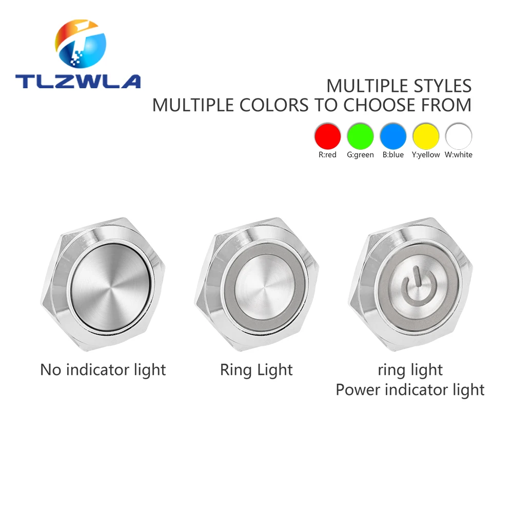 16/19/22mm Ultra Short LED Light Switch 12V 24V Momentary Self Reset Waterproof Metal Push Button with Wire
