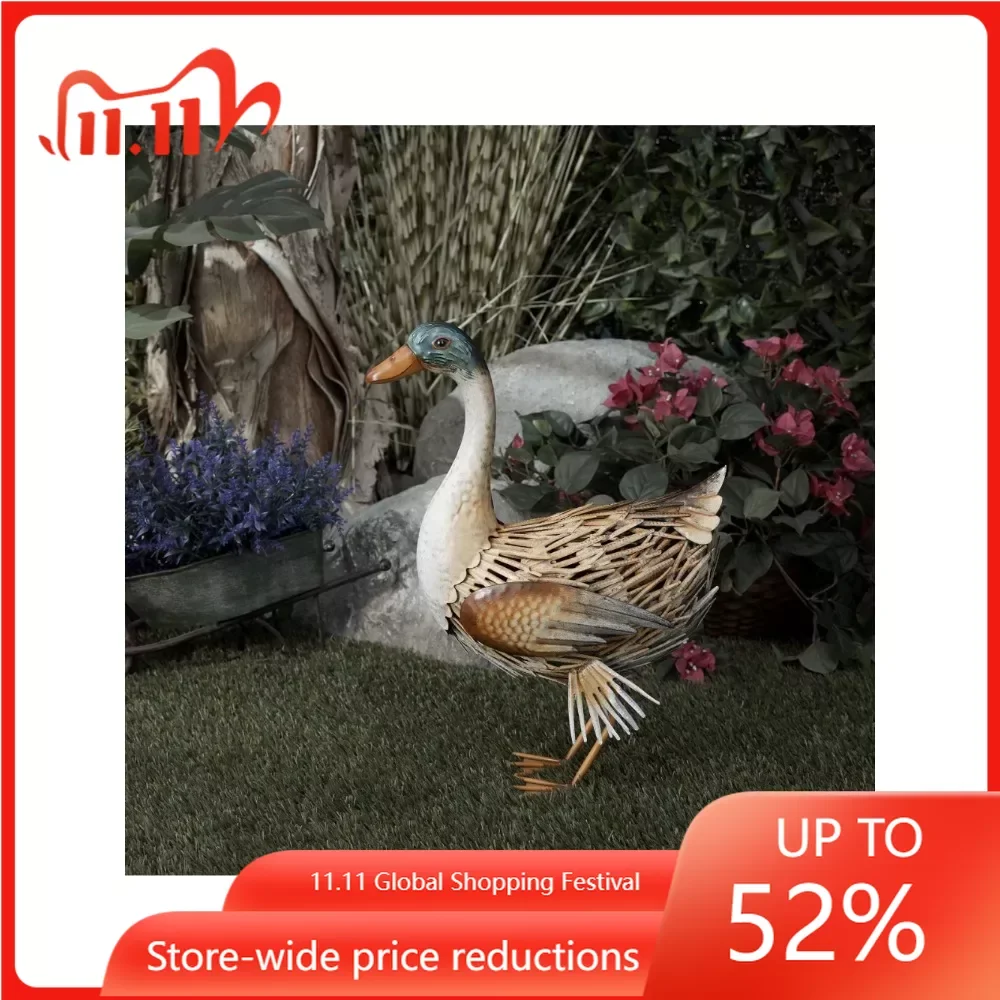 

Gold/Green House Decoration Living Room 20”H Indoor/Outdoor Metal Standing Duck Decorative Garden Statue Sculpture & Figurines