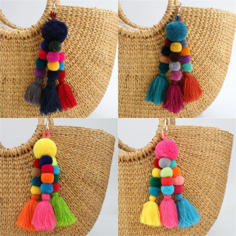 

Bohemian Color Hair Ball Tassel Key Chain Ethnic Wind Hanging Ornaments