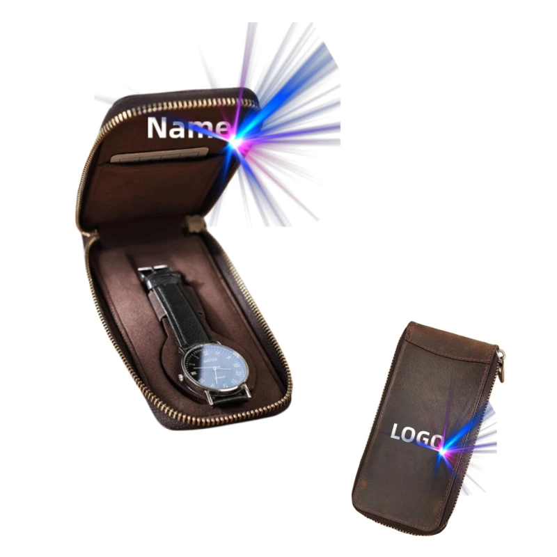 

Hidden Storage Card Watch Zipper Bag COW LEATHER Free Customization Logo or Name Festival Couples' Relatives Watch Storage Gift