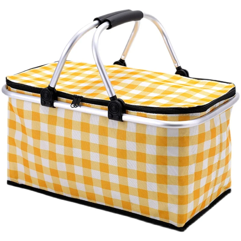 

23x27x47cm Heat Preservation Foldable Picnic Basket Oxford Fabric & Aluminum Frame Baskets Fruit Snacks