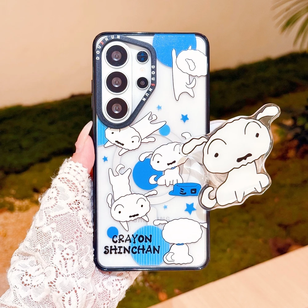 Фото Милый мультяшный чехол-держатель с магнитом Crayon Shin-chan для беспроводной зарядки Magsafe для Samsung Galaxy S26 25 24 Ultra Plus №1