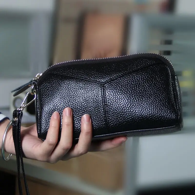 Aliwood New Fashion Simple Cowhide Women's Wallet Genuine Leather Clutch Long Large Capacity Ladies Zipper Coin Purse Phone Bags