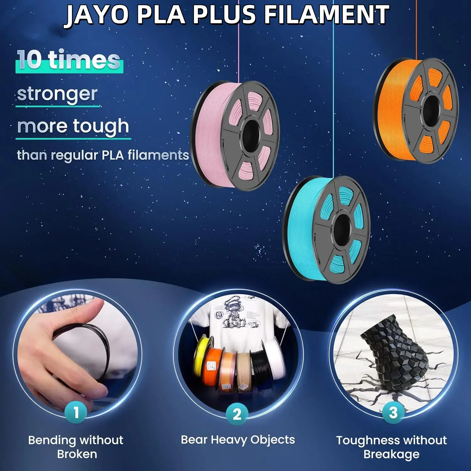 JAYO 5 рулонов филамента PLAPETGPLA+PLA MetaPLA Matte для 3D-принтеров, 1,75 мм, материалы для 3D-печати, совместимые с 99% FDM 3D-принтеров и 3D-ручек (art.: 3920da84485d3) - 3920da84485d3