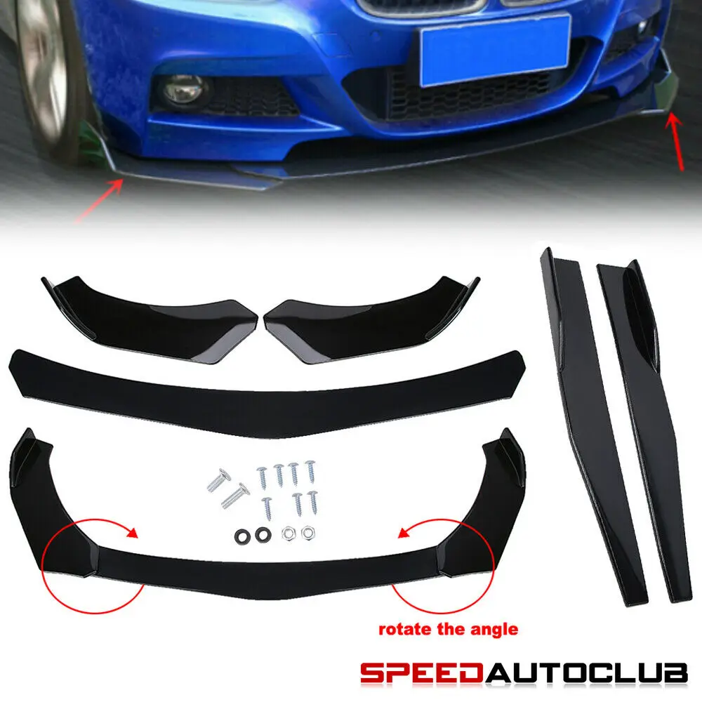 

Black Car Front Bumper Lip Spoiler Body Kit + Rear Side Skirt Splitter Universal