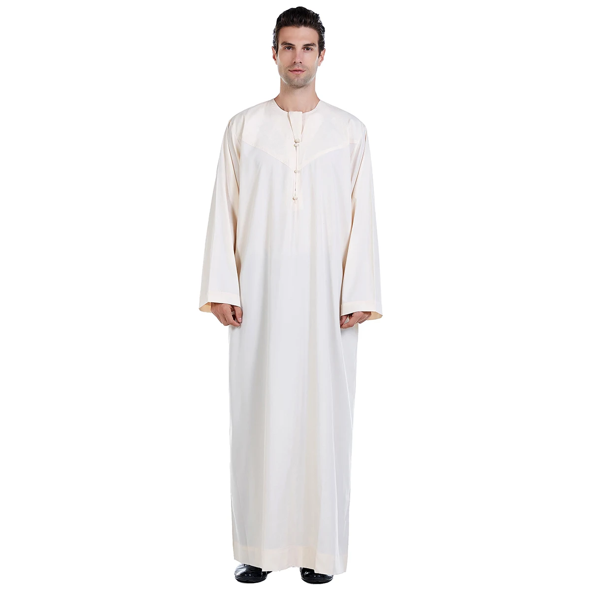 

Msulim Men Polyester Solid Color Round Collar Long Sleeves Robe Islamic Ethnic Middle East Modest Male Thobe Caftan TH817