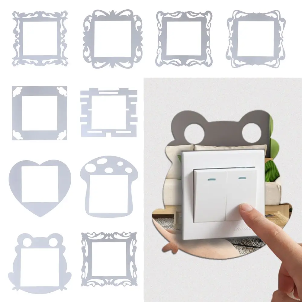 

4PCs for Friend Gift Plastic Flower Pattern Switch Decals Switch Sticker Wall Sticker Silver Mirror