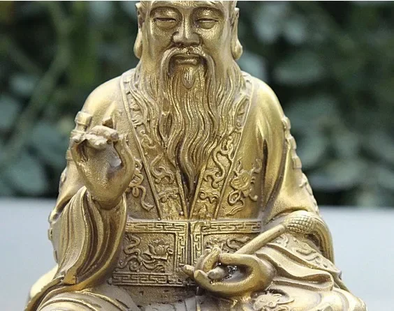 8-дюймовая китайская латунная статуя даосизма La뷰 LaoJun Laozi Immortal God Sit Stone